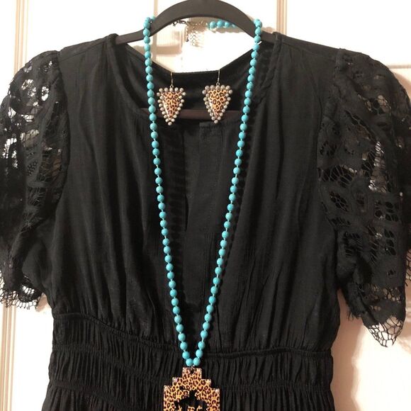 Necklace and Earring Set Rhinestone Leopard Print Turquoise Design - Picture 5 of 5